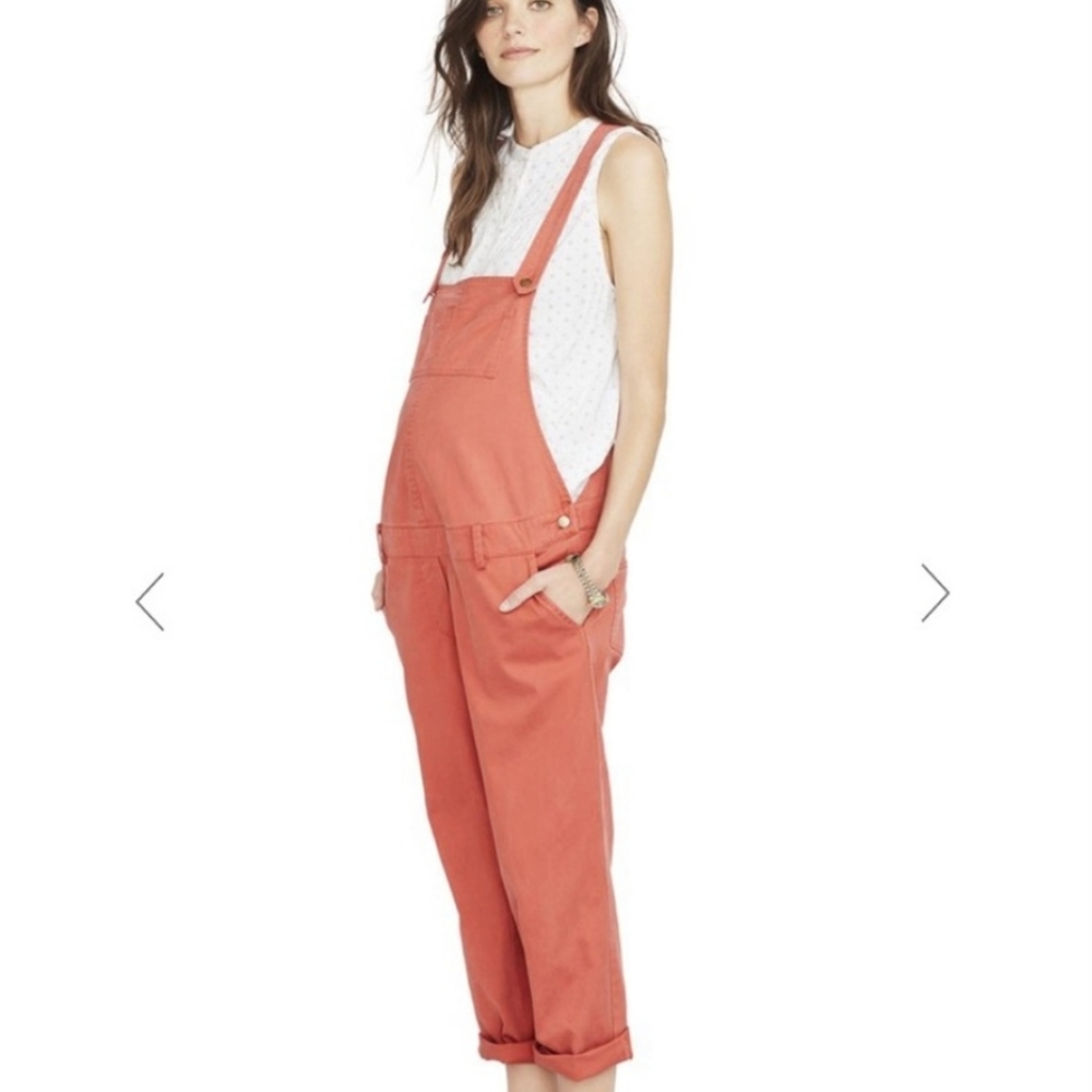 HATCH Maternity Coral Cotton Twill Overalls